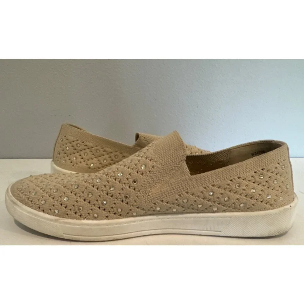 White Mountain Womens Pull-On Sneakers 7M Beige Bling Knit Stretch Modern Casual - Picture 5 of 9